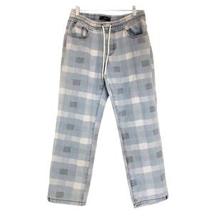 Juny jeans size Small relaxed straight leg checker print pull up drawstring shad